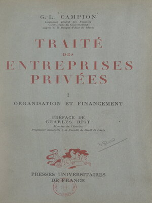 cover image of Traité des entreprises privées (1). Organisation et financement